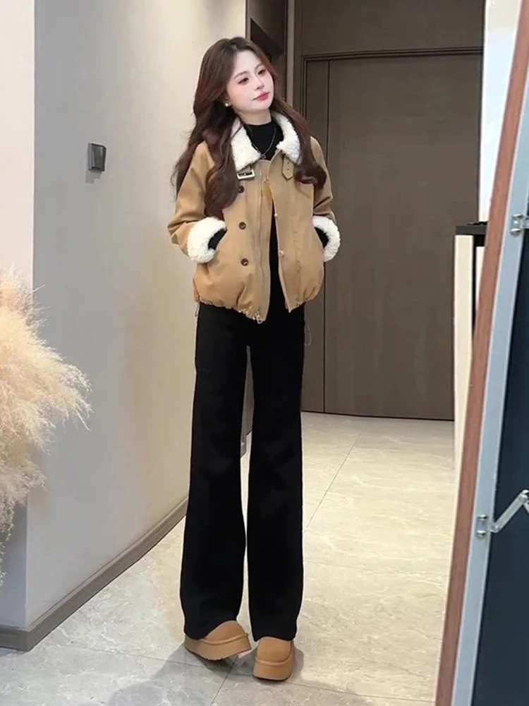 

Утепленная женская мотоциклетная куртка в американском стиле, цвет хаки, с воротником, хлопковое пальто, верхняя одежда для зимы, новинка для езды на мотоцикле