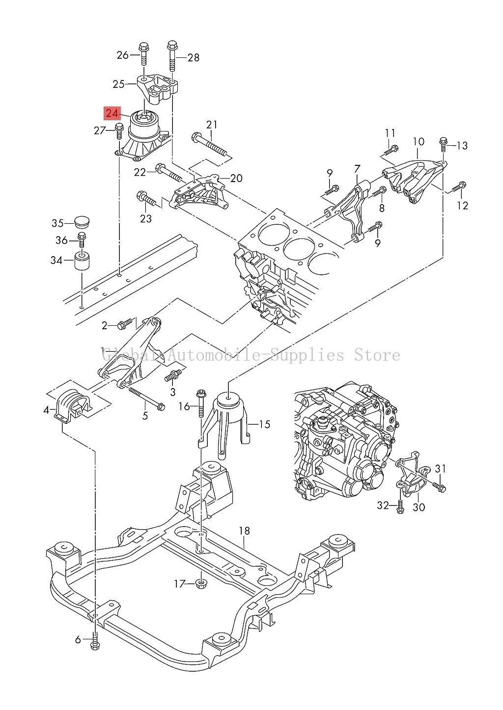 1X Engine Motor Mount 7H0199256H for VW CALIFORNIA MULTIVAN TRANSPORTER T5 T6 Engine Support Mounting