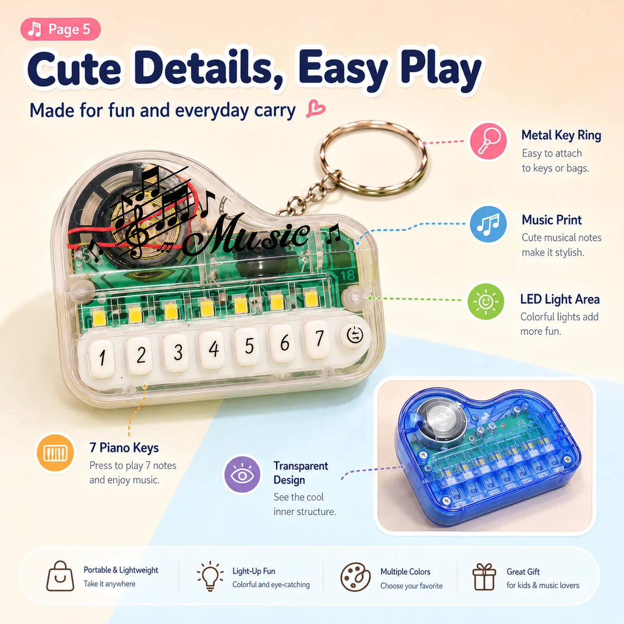 Christmas Cute Mini Electronic Piano Keychain Durable Lightweight Musical Ornament Perfect Holiday Gift Choice 1/2/3 PCS