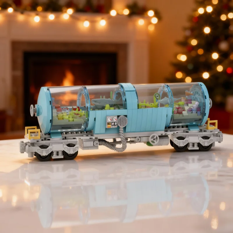 523 stks MOC Aquarium Tank Treinwagon Model Bouwstenen Kerstcadeau Architectuur Speelgoed DIY Creatief Idee Onderwijs Baksteen