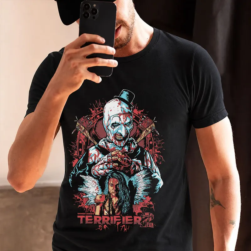 Retro Horror Movie Terrifier Art The Clown Killer Scary Halloween Gift T Shirt Short Sleeve Graphic clothes All size tops S-6XL