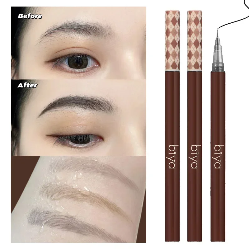 Water Liquid Eyebrow Pencil Waterproof Lasting Grey Brown Eyeliner Lying Silkworm Ultra Fine Wild Nature Brow Tattoo Pen Makeup