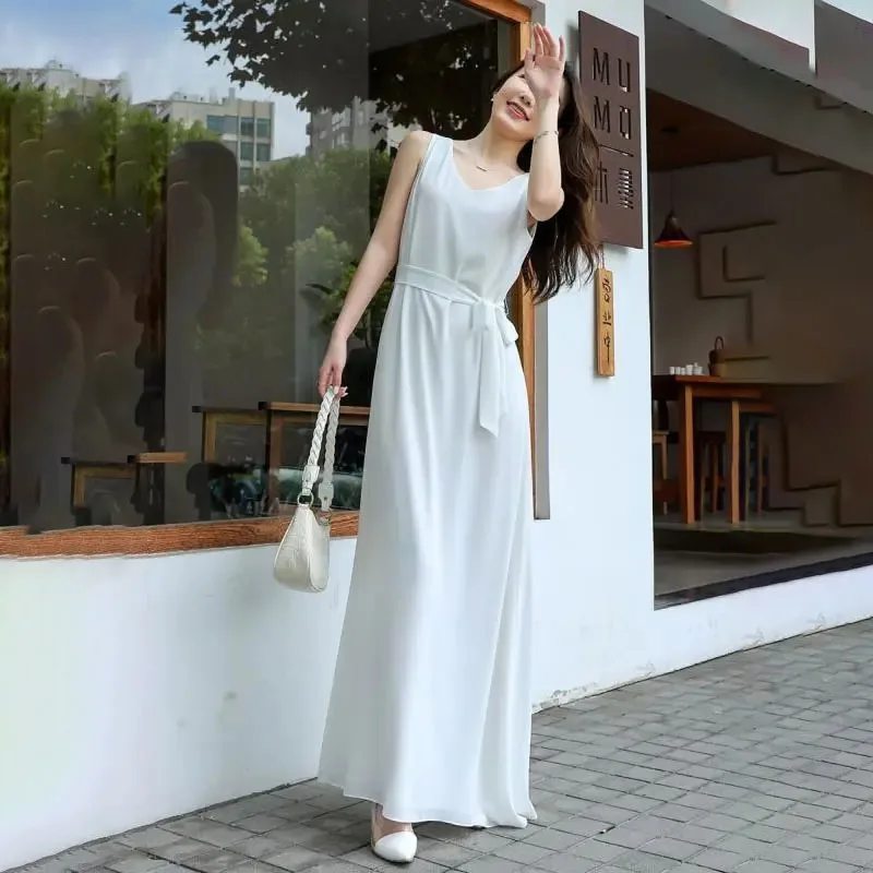 

Chiffon Dress Women's Clothing New Summer Oversize 4XL A Word Dress Elegant Loose Long Camisole Dresses