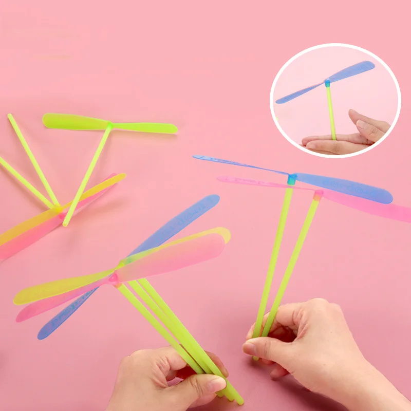 5/30Pcs Plastic Bamboo Dragonfly Shape Hand Push Flying Propeller Outdoor Sports Toy Gift Rotating Flying Arrow Outdoor Games