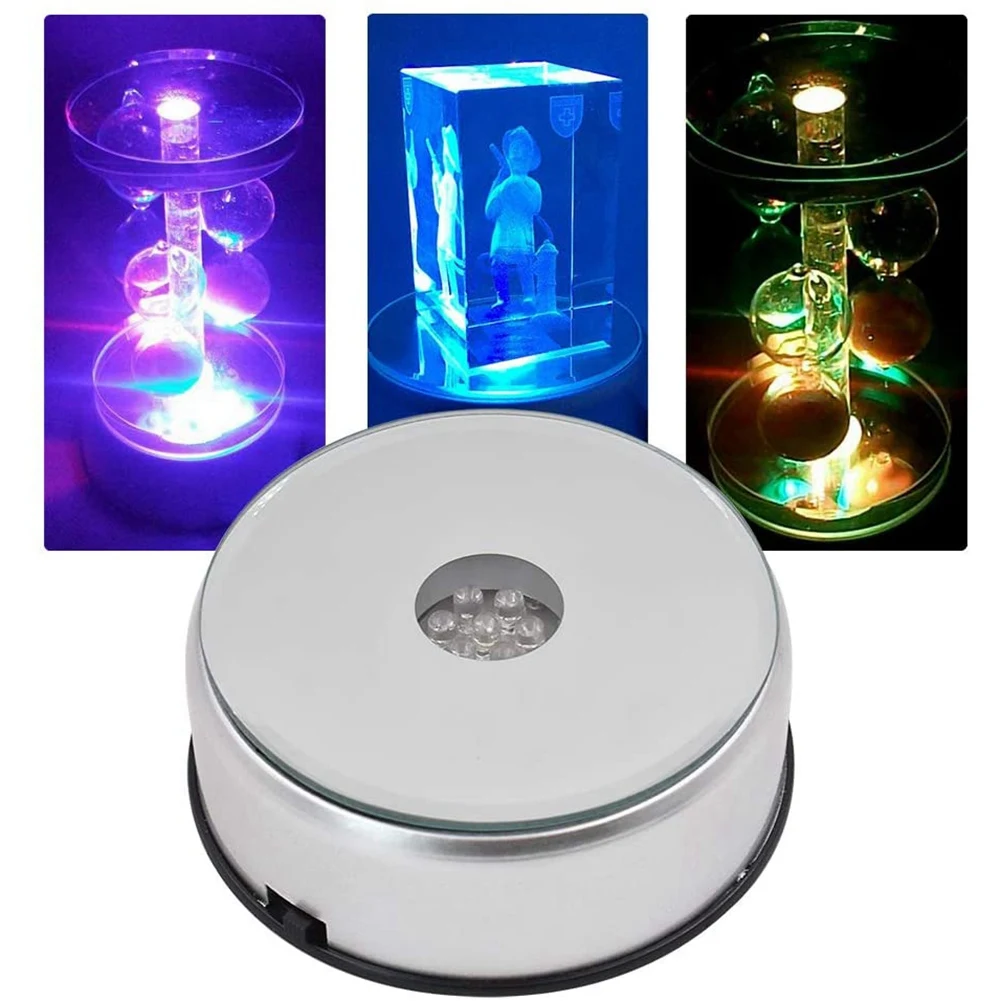 Imagem -03 - Display Turntable Base para Cristais Glass Art Display Led de Cristal Rotativo Colorido Stand com Cabo Usb