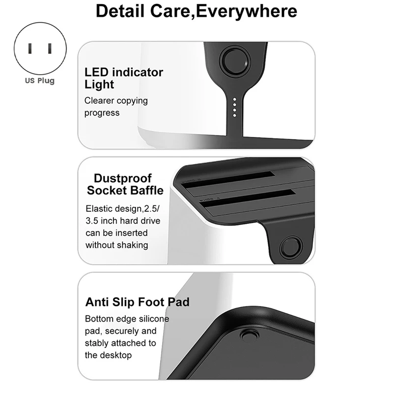 NEW-Dual Bay HDD Docking Station One Click Offline Clone SATA To USB 3.0 HDD Docking Station For 2.5/3.5Inch SSD HDD