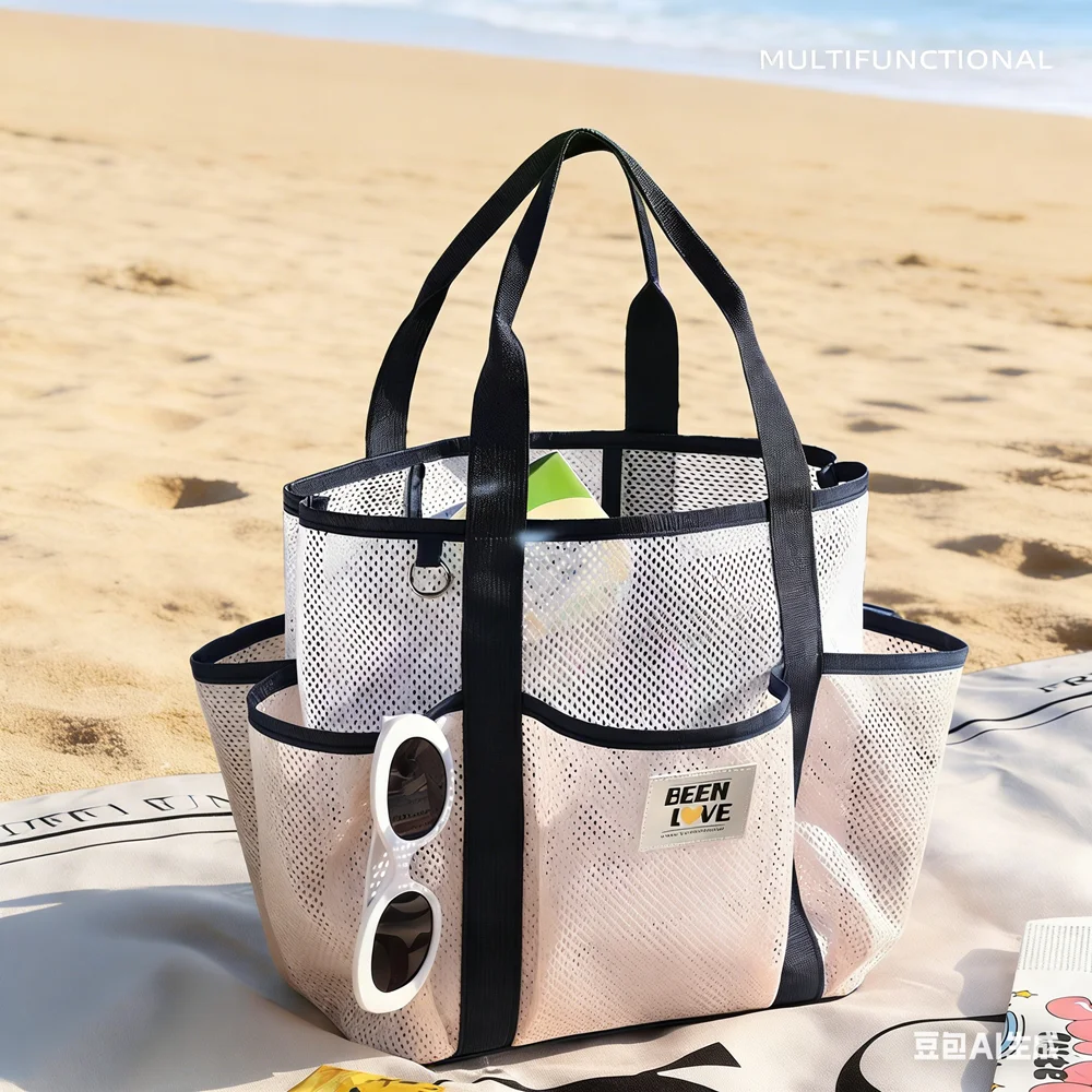 

INS Beach Bag Large Capacity Travel Swimsuit Storage Bag Gym Bag Handheld Portable Tote Swimming Mesh Vacation Storage Bag