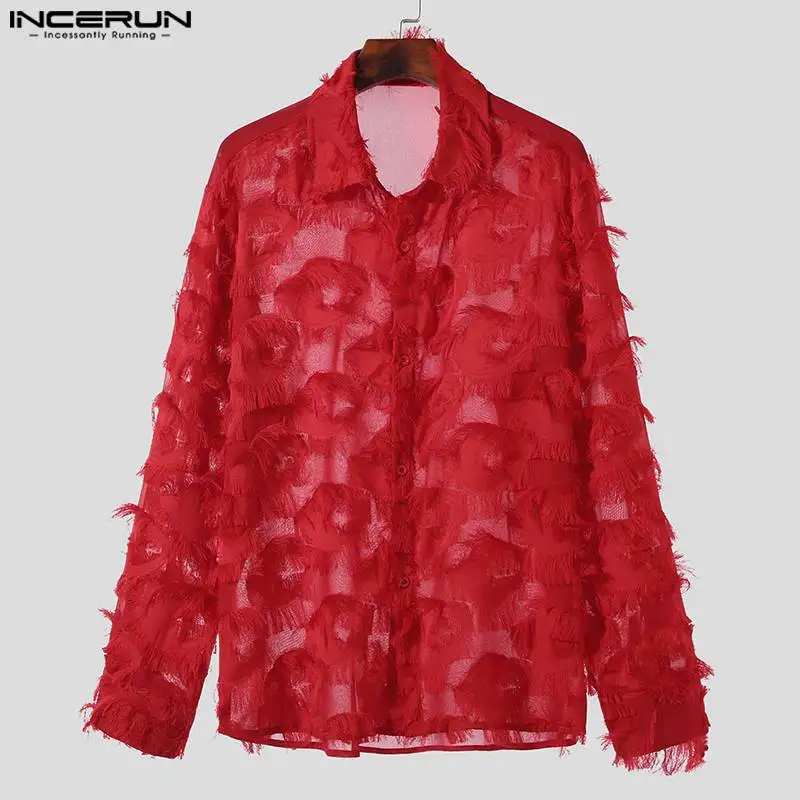 INCERUN 2023 Men Shirt Tassel Lapel Long Sleeve Button Party Casual Men Clothing Personality Streetwear Fashion Shirts S-5XL