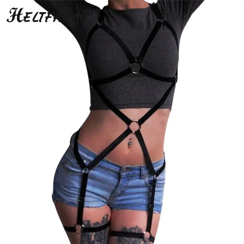 1pc Adjustable Size Harness Lingerie Clothing Harness Bondage Belt Black Whole Body New Women Body Harness Bra Cage Top Lingerie