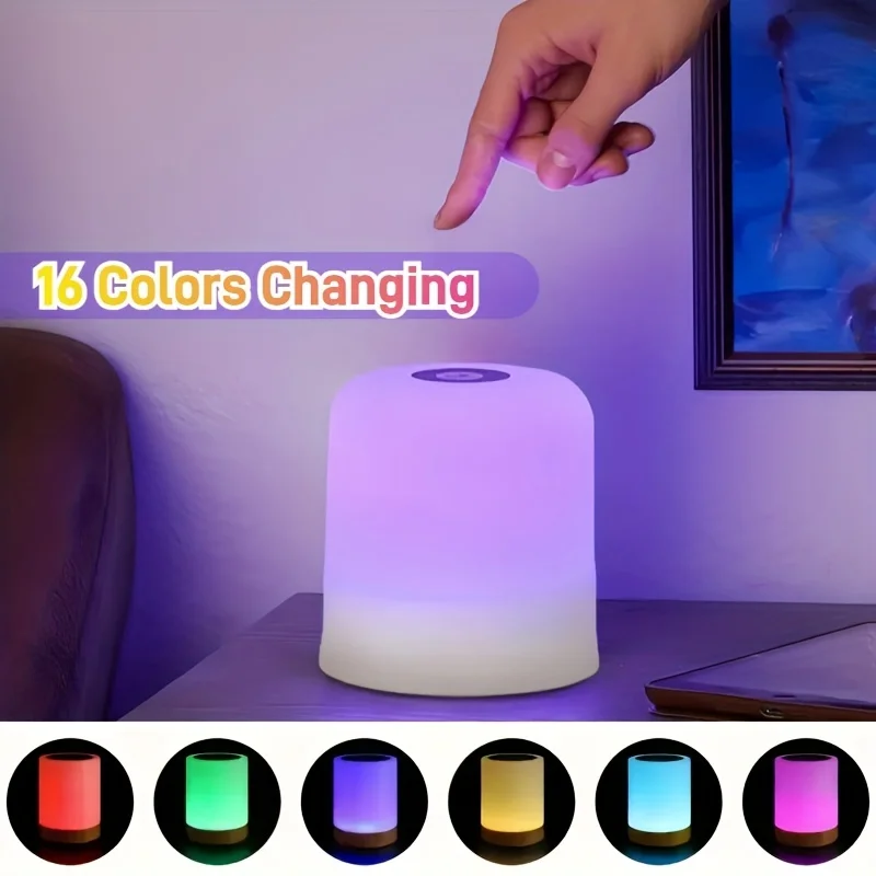 LED Touch Bedside Night Light 3/16 Color Plugged In Bedside Lamps Desktop Bedroom Desk Lamps Camping Festival Decoration images - 6