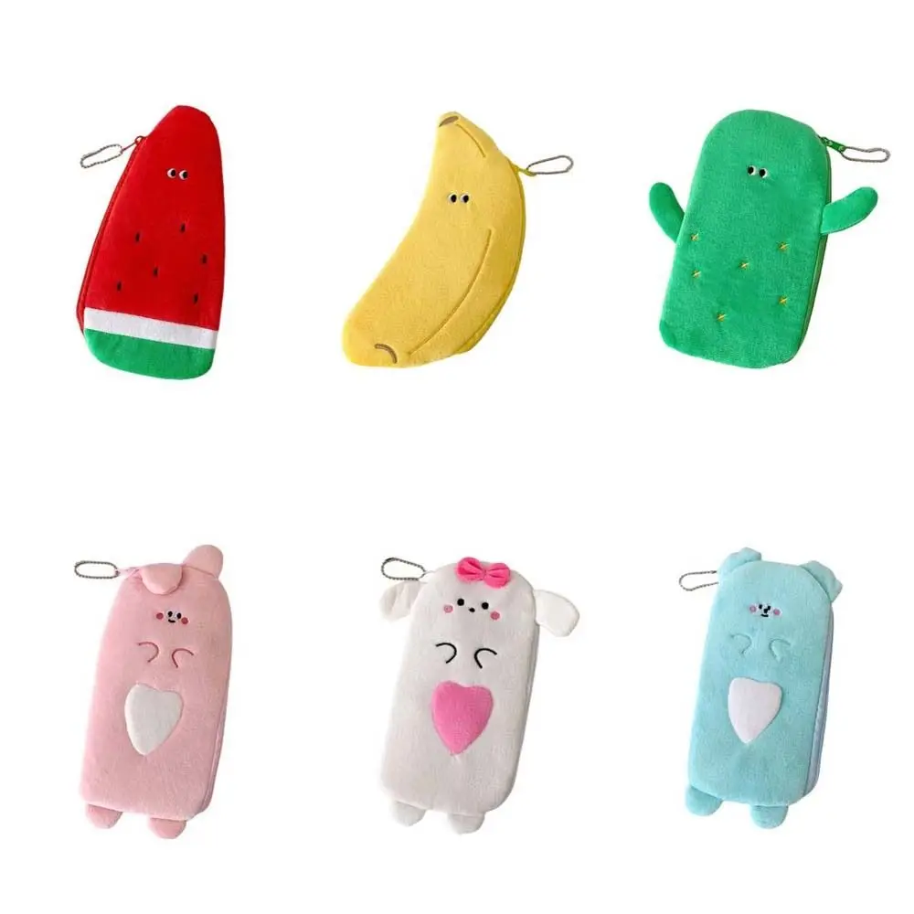 Plush Cartoon Storage Bag Animal Bear Bunny Desktop Storage Fruit Pencil Pouch Cosmetics Card Pen Large Capacity