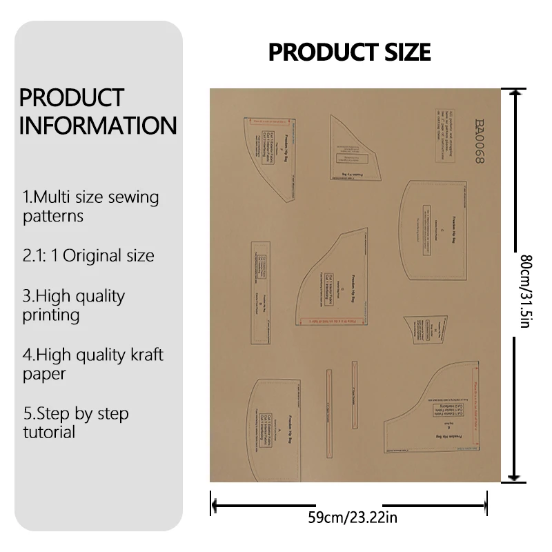 Freedom Hip Bag Sewing patterns, 1:1 scale women's handbag sewing patterns, stylish handbag prototype patterns - view 3