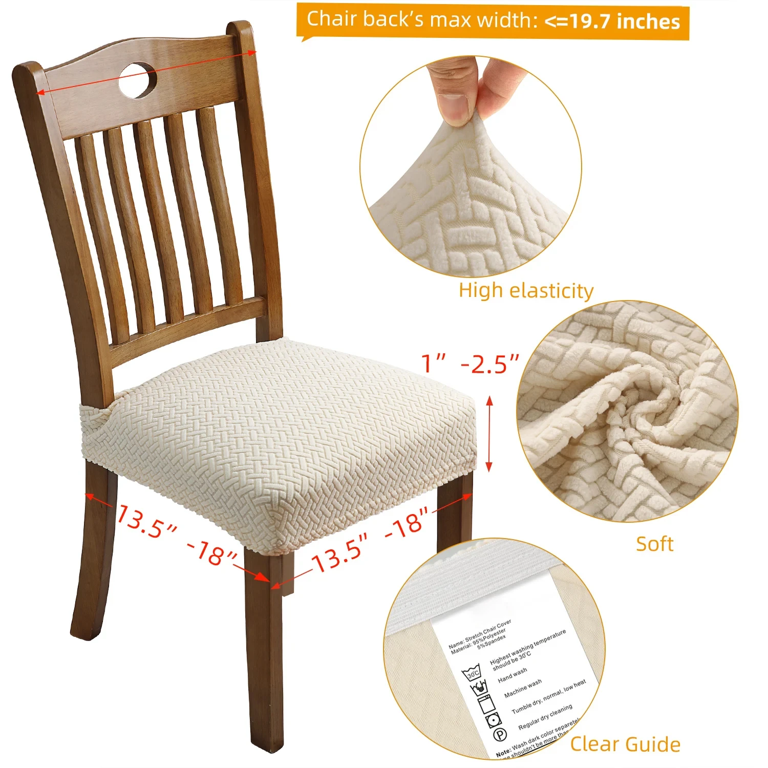 Stretch Jacquard Removable Washable Anti-Dust Dining Room Chair Seat Covers - Stylish and Durable Chair Seat Cushion Protectors