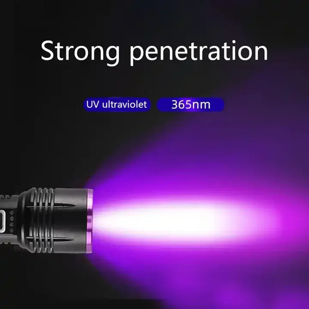 365nm UV Flashlight with Black Mirror Type-C Rechargeable Portable Torch 80W Black Light Pet Urine Stains Detector Resin Curing