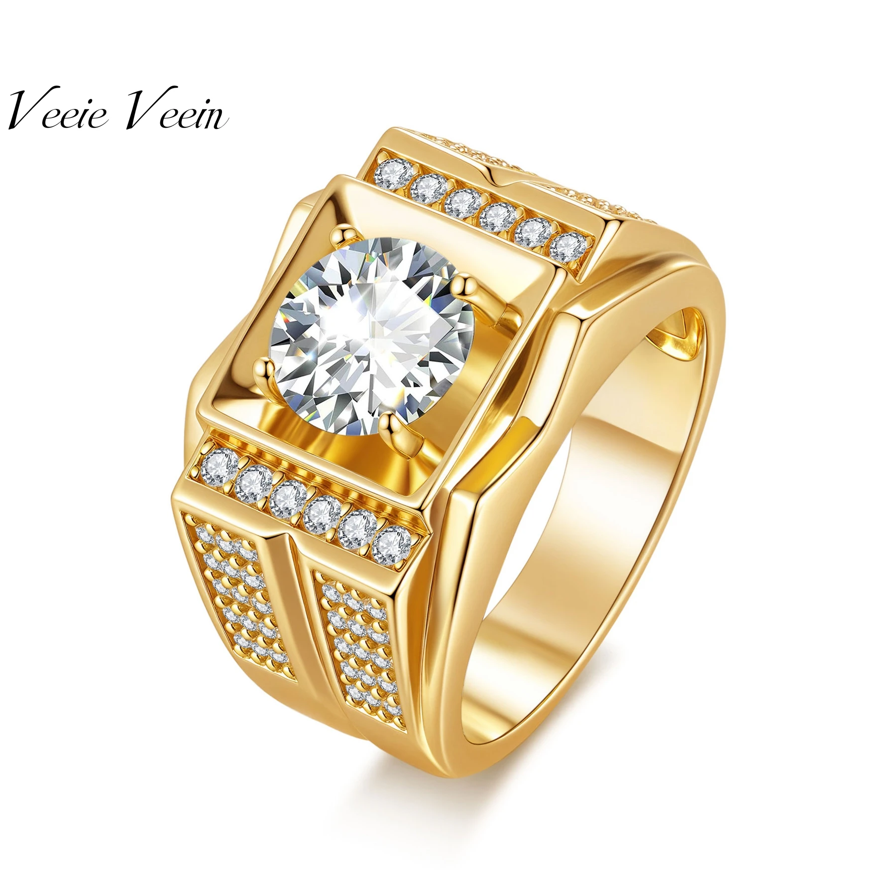 

Veeie Veein Brand S925 Sterling Silver 2-Carat Moissanite Ring GRA Certificate Light Luxury Hip-Hop Ring Men Jewelry