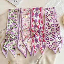 French Purple Small Long Silk Scarf Women's Versatile Headband Hair Tie Thin Narrow Tie Bag Ribbon Streamer Scarf