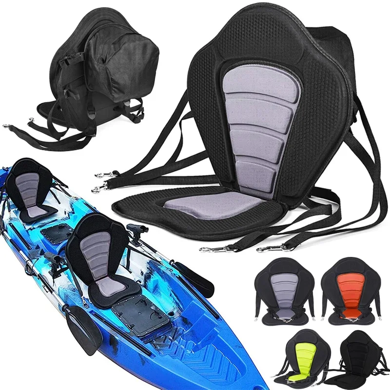 Padded Kayak Seat with Detachable Storage Bag Adjustable Strap Boat Seat Cushioned for Kayaking Fishing Boat Rafting Accessories