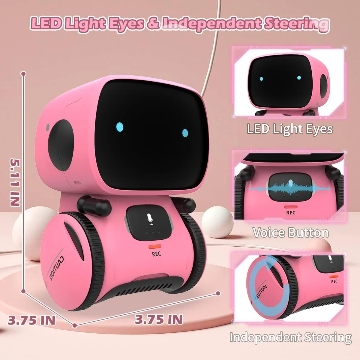 Interactive Smart Robot with Touch Sensor, Voice Control, Speech Recognition, Singing, Dancing, Repeating and Recording - Pink