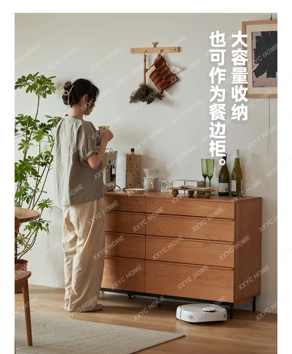 JYG solid wood eight-bucket cabinet, bedroom storage, living room multi-functional wall storage cabinet