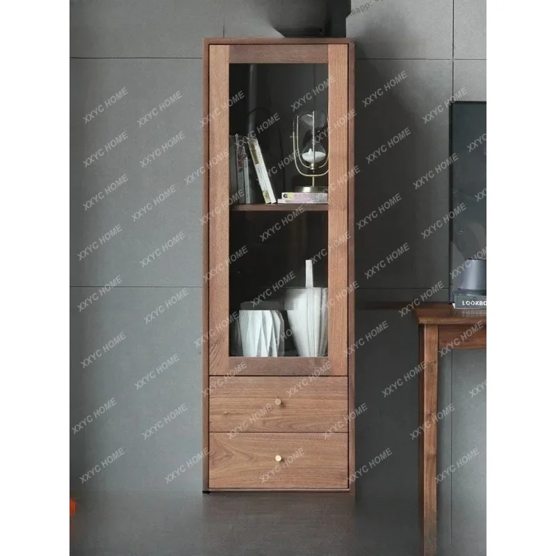 XXFactory Direct TV Side Cabinet Imported Black Walnut Living Room with Drawer Storage Glass Cabinet