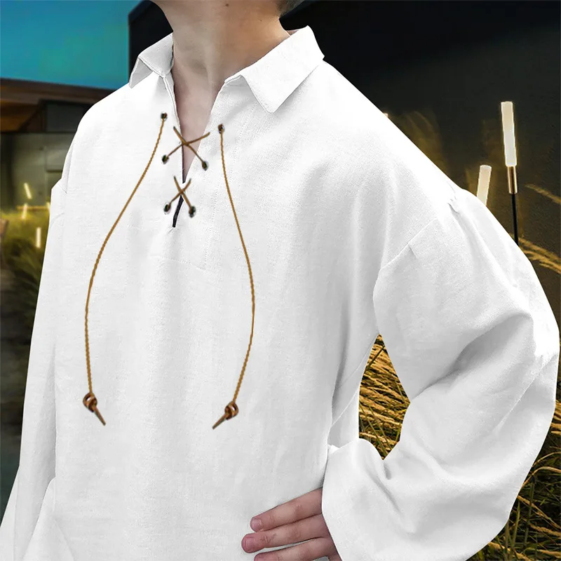 Children Pirate Viking Tops Renaissance Long Sleeve Lace Up Shirt Medieval Drama Cosplay Costume for Kid