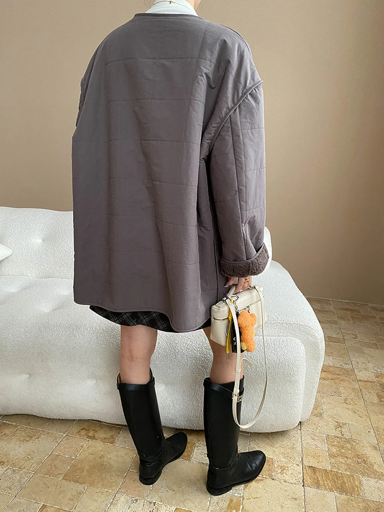 FANAN 厚手暖かい綿コート女性のためのラウンドネックシングルブレストカジュアルルーズミニマリズム多用途ジャケット 2025 冬新