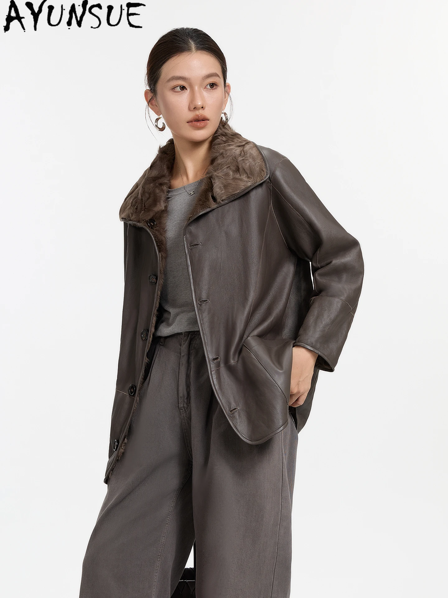 AYUNSUE سترة جلدية حقيقية عالية الجودة للنساء معاطف فرو من جلد الغنم الطبيعي الحقيقي ملابس شتوية دافئة للسيدات 2025 Schulaba Жеenca