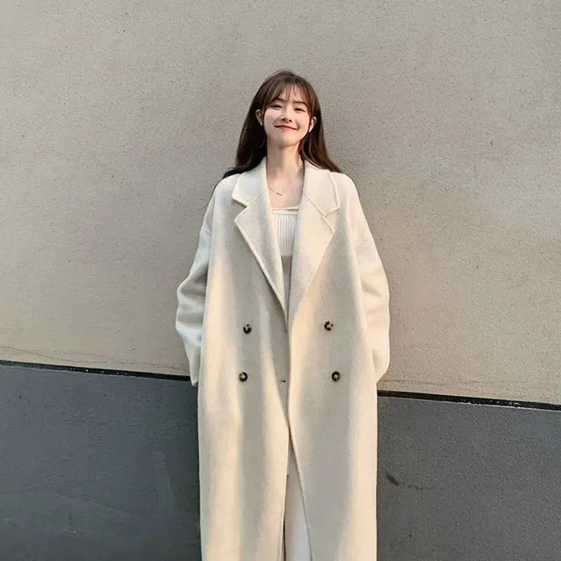 Advanced Woolen Coat For women 2025 New Autumn Winter Korean version Thick Woolen Coats Female Solid color Casual Long Overcoat