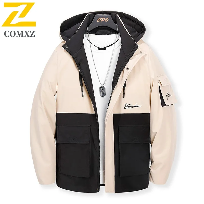 

COMXZ Мужская хлопковая куртка премиум-класса с капюшоном для приключений на открытом воздухе, теплая парка, однотонная, удобная для путешествий, морозостойкое зимнее пальто