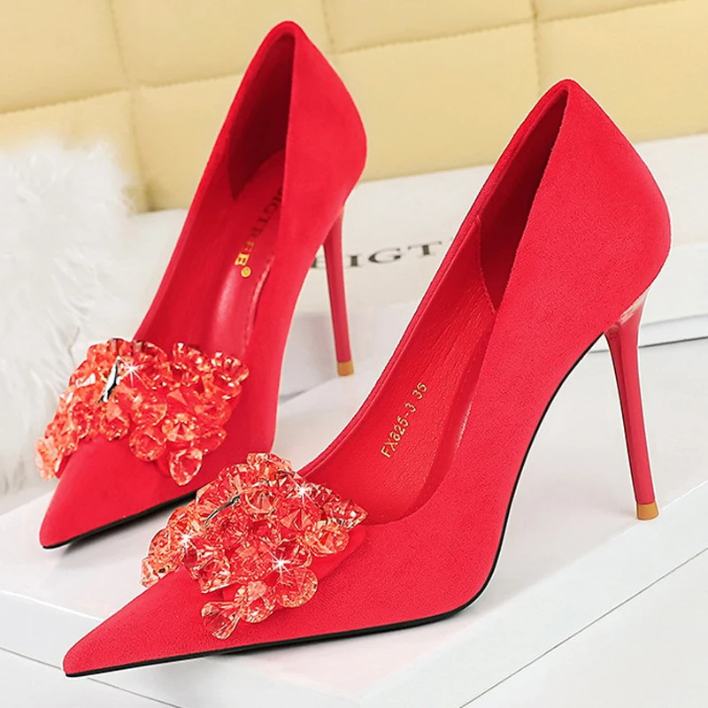 BIGTREE Shoes 2024 Rhinestone Women Pumps Bowknot High Heels Luxury Gemstone Banquet Shoes Stilettos Heels 9 Cm Ladies Shoes