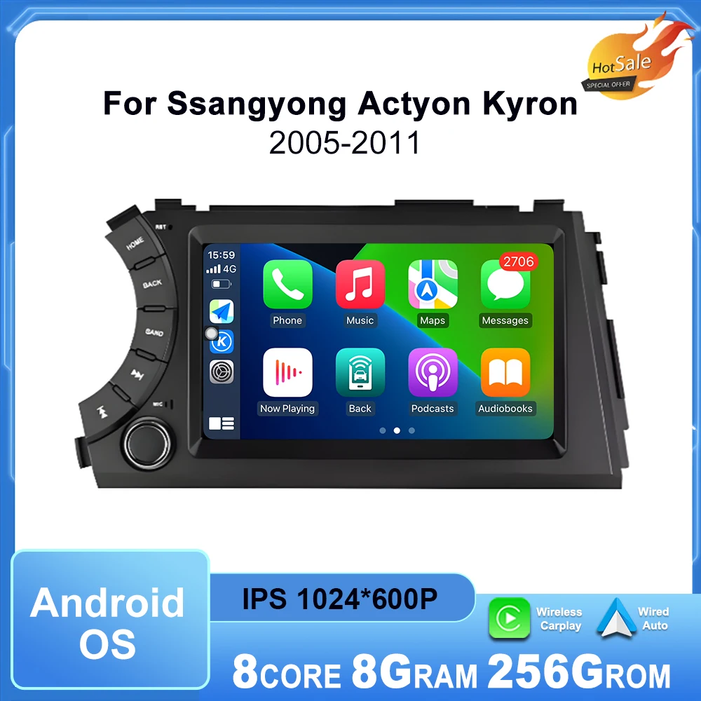 Wireless Carplay Android OS Multimedia Player for Ssangyong Actyon Kyron 2005-2011 Car Radio Touch Display GPS Navi DSP WiFi BT