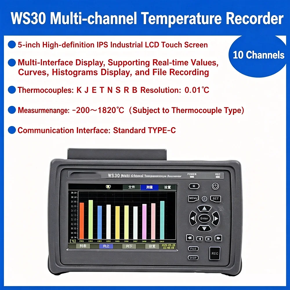 3 Display Modes Temperature Data Record Logger Instruments Ws30 10 Channels Temperature Measuring Device High Precision