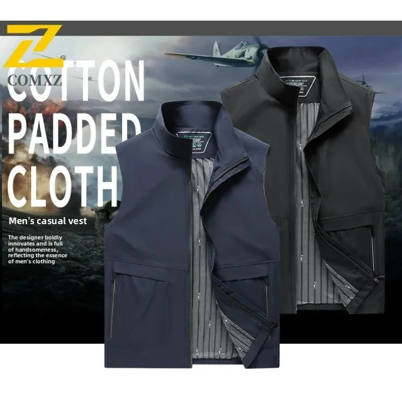 

Men's Stand Up Collar Vest Skin Friendly Breathable Pocket Zipper Sleeveless Jacket Outdoor Casual High-quality Street Work Vest