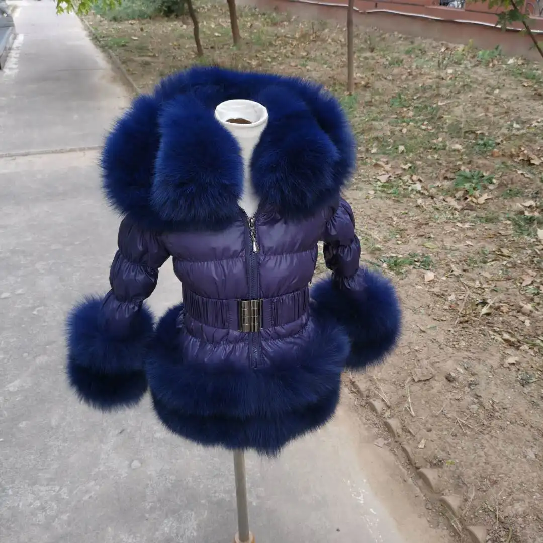 D14 Custom Ladies And Children Size Puffer Jacket With Real Fox Fur Down Coat