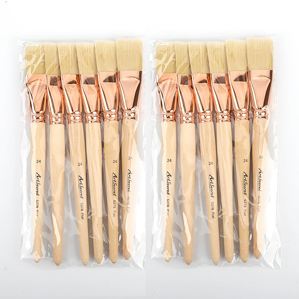 Artsecret-Juego de pinceles de pintura de pelo de nailon, 12 Uds., para pintura al óleo acrílica, pincel plano de dibujo para artistas principiantes, suministros de arte