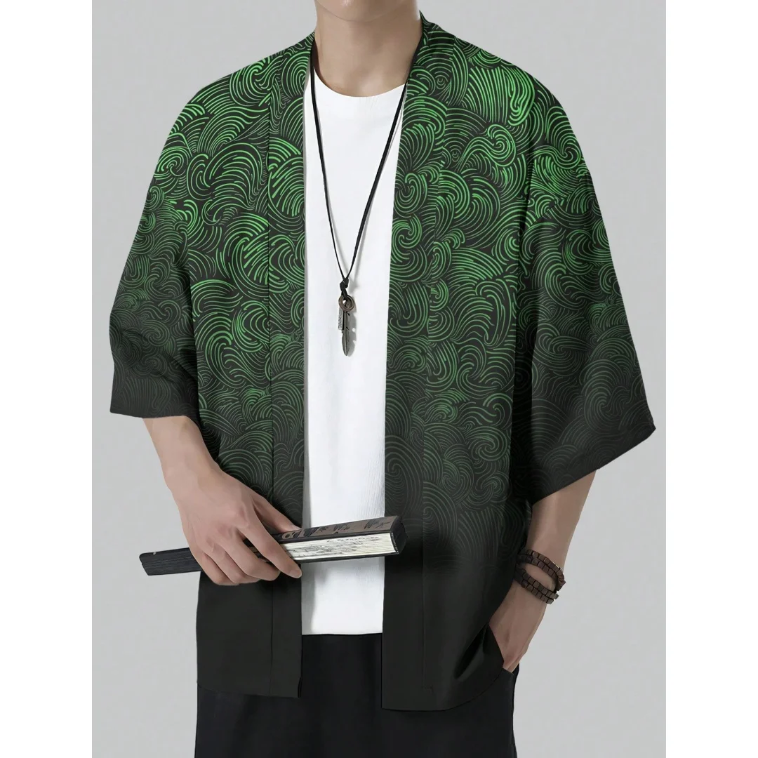 

Autumn coat Unisex Kimono Gradient Print Tops Fashion Casual Cardigan Yukata Outfit Japanese Streetwear Traditional y2k Clothing