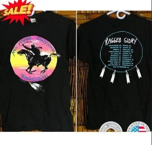 Neil Young Crazy Horse Ragged Glory 1991 Tour Black T-Shirt Unisex Size S-5XL