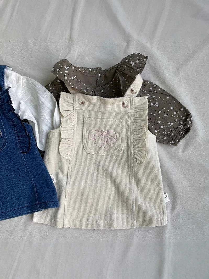 Robe en fibre Denim pour bébés filles, broderie de nœud mignon, robe de princesse douce, robe à bretelles pour tout-petits, mode printemps, nouveau, 2025