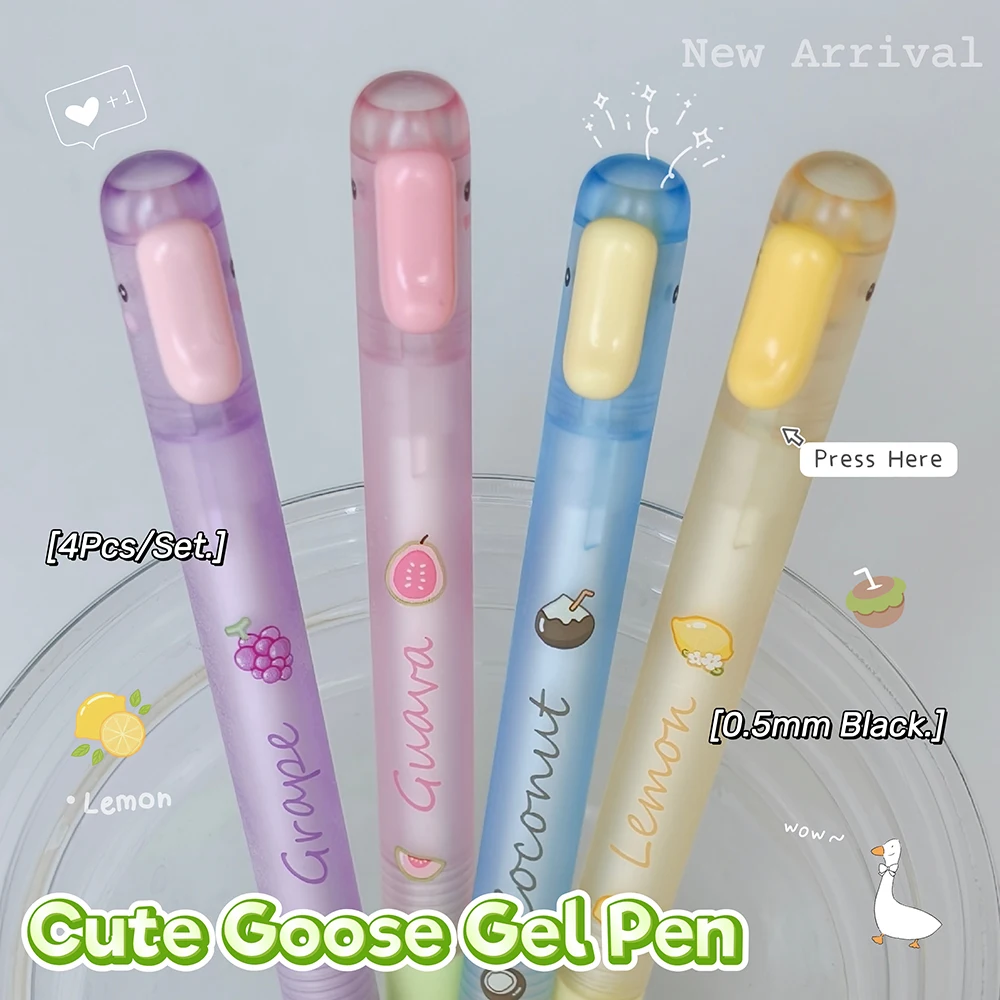 

4 Pcs Cute Goose Gel Pen Set 0.5mm Fun Animal Quick-Drying Pen Cute Shaped Writing Pen Fruit Style Study & Office Supplies