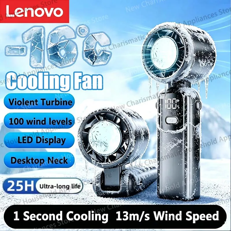Lenovo Ice Compress Handheld Fan Portable Outdoor Usb Digital Display Folding Refrigeration High Speed Violent Turbine Small Fan