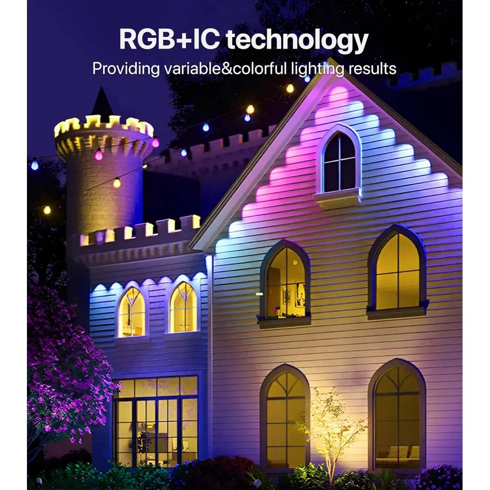 72-trybowe oświetlenie LED RGB+IC na zewnątrz: wodoodporne IP65, sterowanie przez aplikację i pilot, idealne do dekoracji świątecznych
