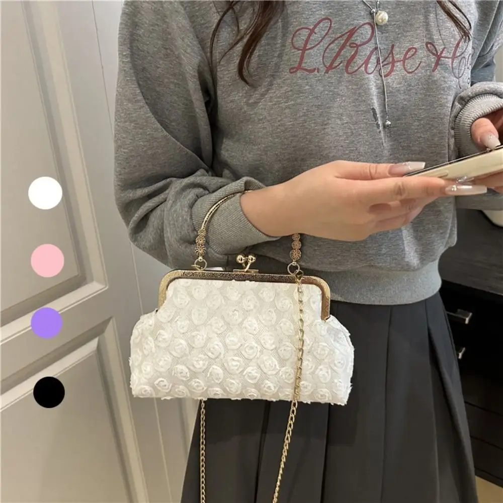 

Fashion Chain Party Banquet Bag Flower Korean Style Kiss Lock Shoulder Bag Large Capacity Handheld Crossbody Bag Girl