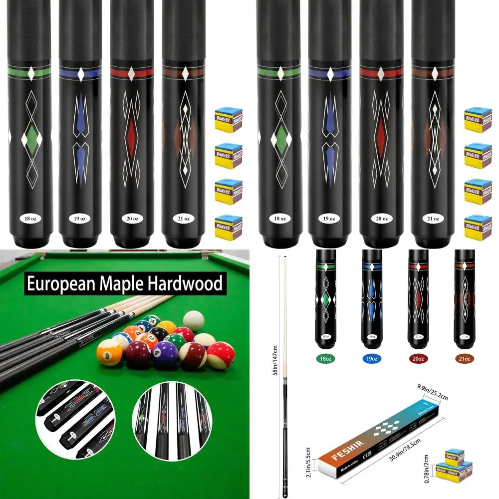 

Набор из 4 премиальных кия для пула из кленового дерева с 4 мелками, длина 58 дюймов, идеально подходит для профессиональных игроков