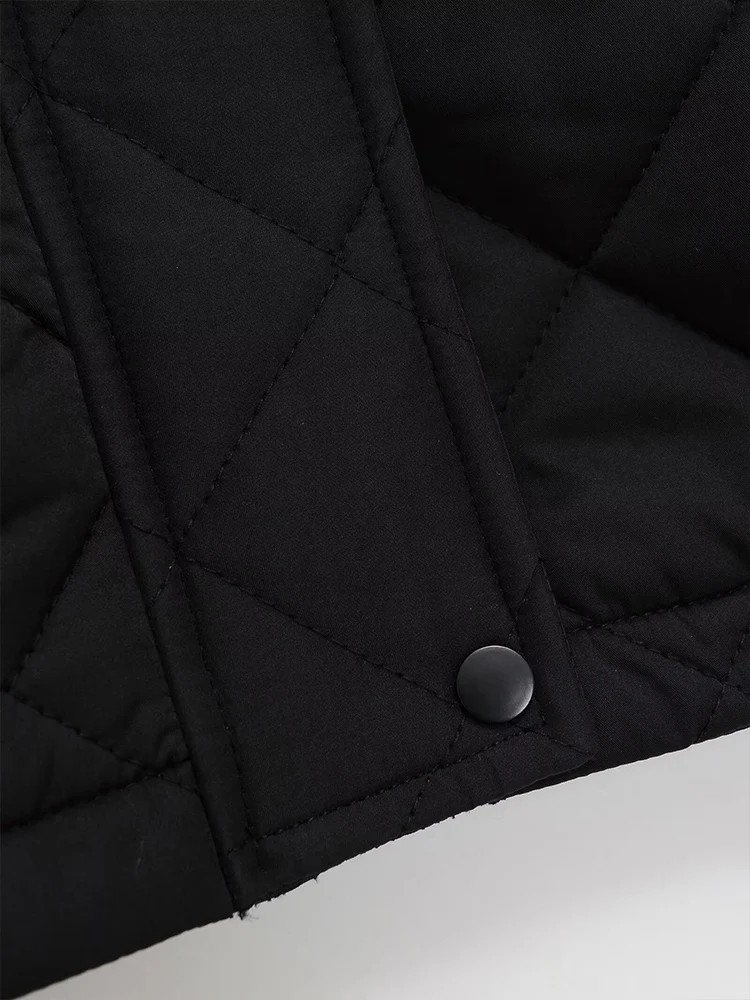 European and American style autumn new fashion women's simple diamond pattern quilted corduroy collar jacket cotton coat