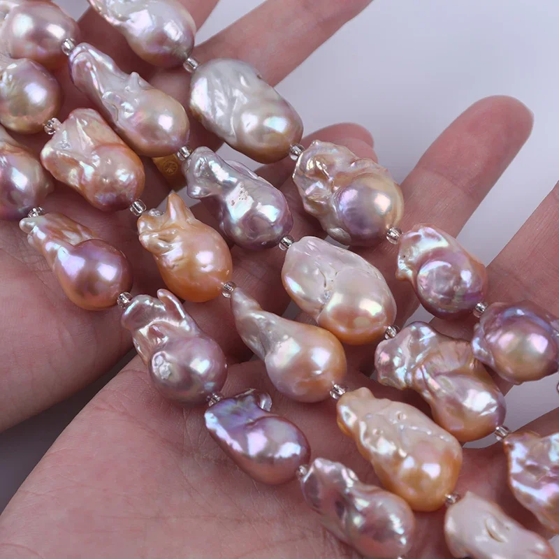 14-16mm Natural Purple Big Size Fireball Shape Baroque Cultured Freshwater Pearl 18cm short strands For Jewelry Making