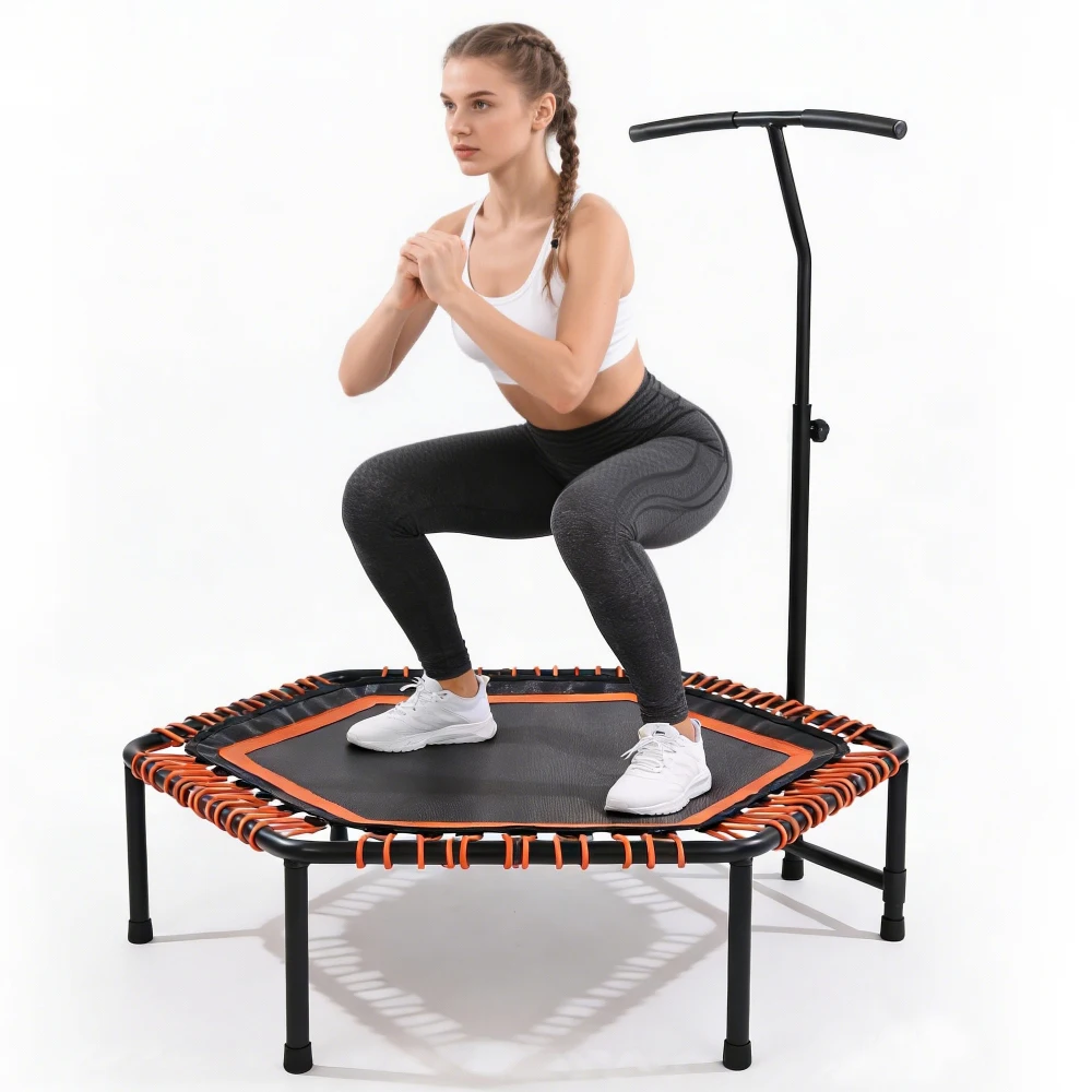 

Fitness Trampoline 48" Mini Rebounder for Adults with Adjustable Handle Bar, Bungee Ropes, Stable & Quiet, Indoor Outdoor