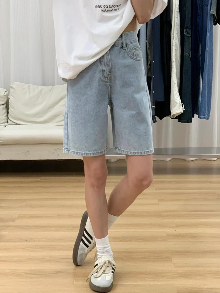 

Джинсовые орты с высокой талией «пять четвертей», женские тонкие новые свободные широкие джинсы больших размеров, летние против морщин