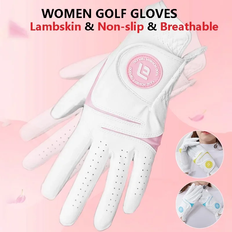 Golfist 1 Pair Women Breathable Non-slip Golf Gloves Ladies Lambskin Leather Sport Mittens Elastic Left Right Hand Golf Gloves