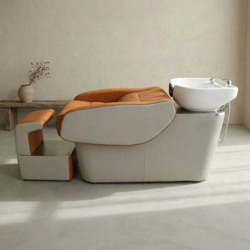 High-end hairdressing shop haircut semi-reclining ceramic basin flush bed, dedicated to hair salon