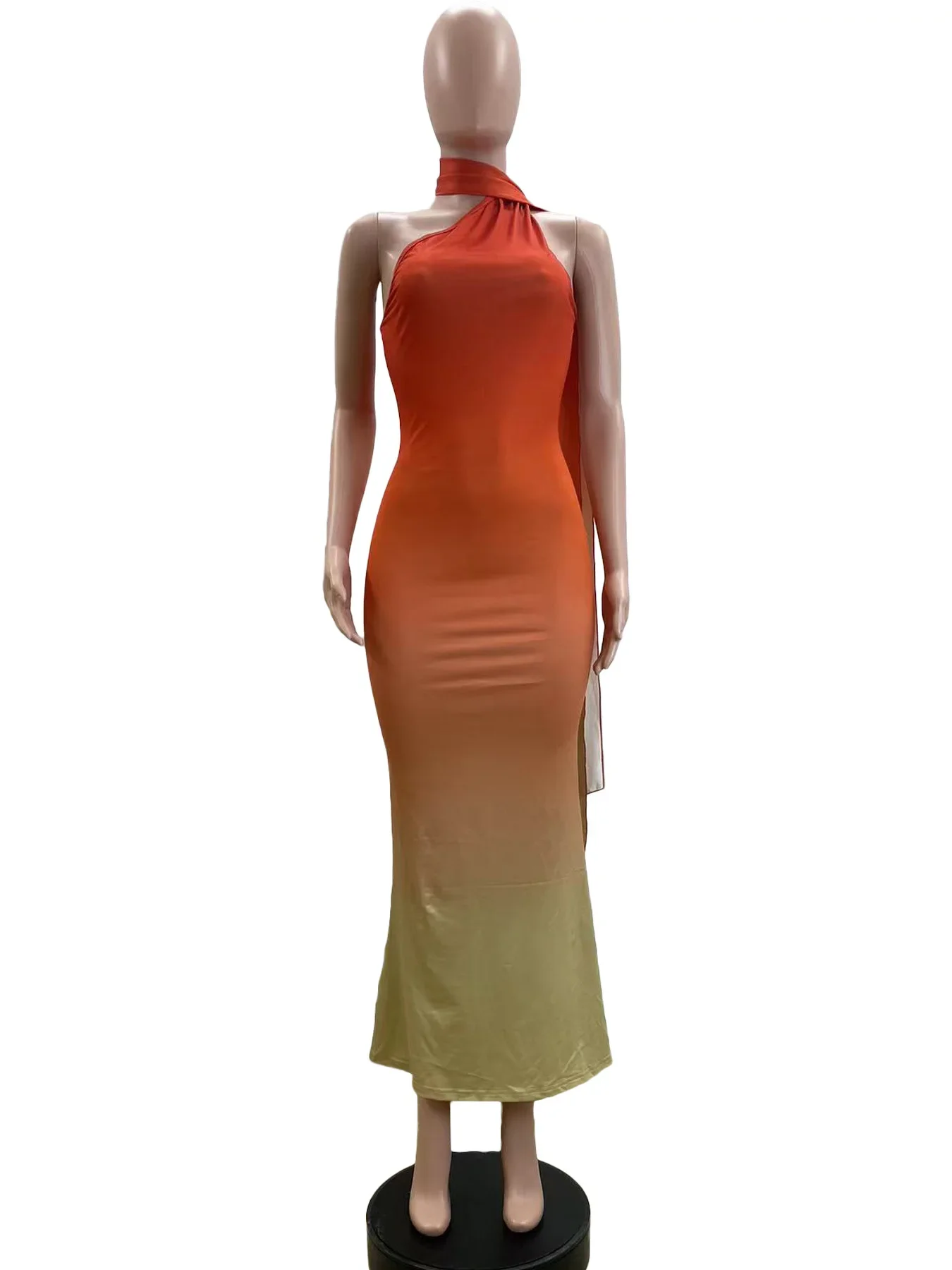 Halter Neck Open Back Gradient Bodycon Maxi Dress Gradient Printed Long Dress Women Designer Mermaid Silhouette Party Dresses